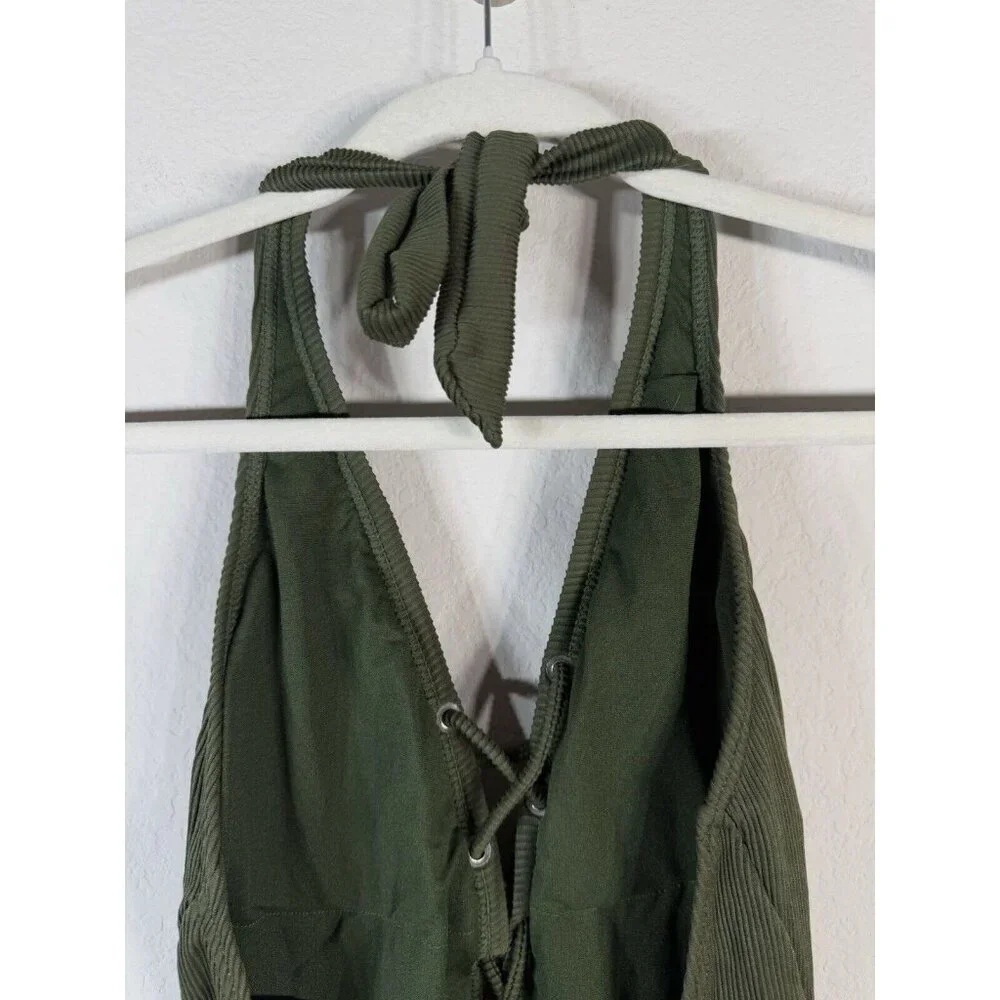 Miss Lola Women’s Olive Green Lace up Halter One Piece Swimsuit Size Large Beach